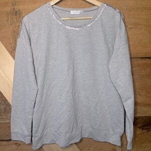 Retrelogy Rhinestone Long Sleeve Sweater Shirt Grey Sparkly Top Womens XL
